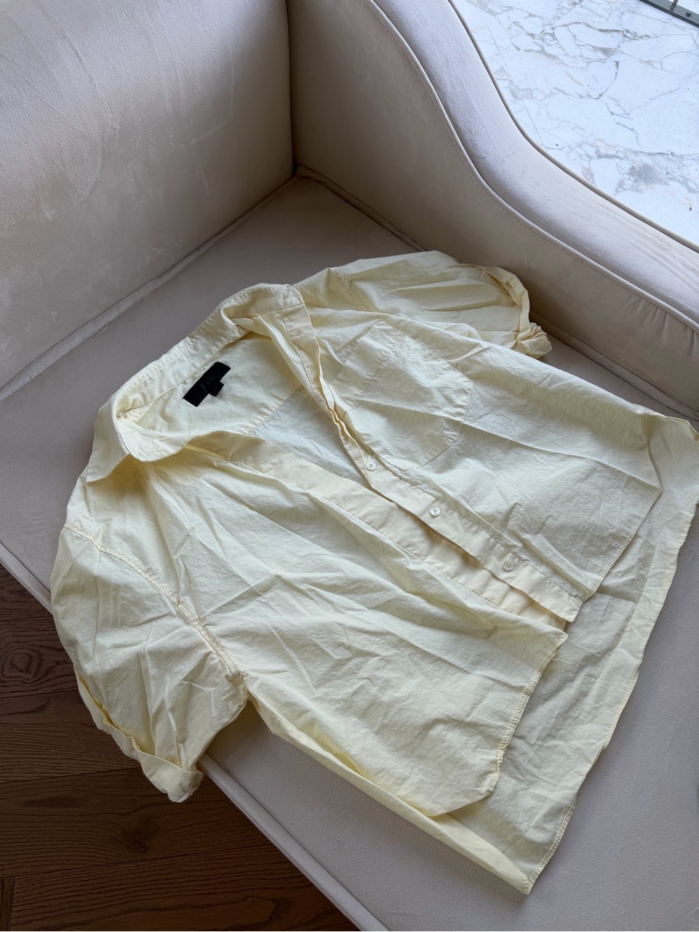Zara Pale Yellow Short-Sleeve Button Shirt